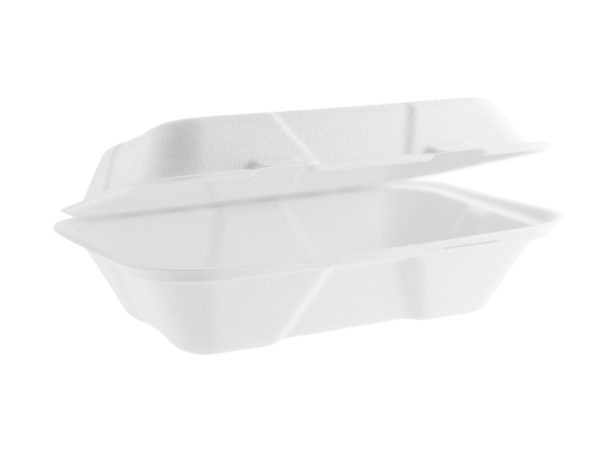 9 x 6in heavyweight large bagasse clamshell