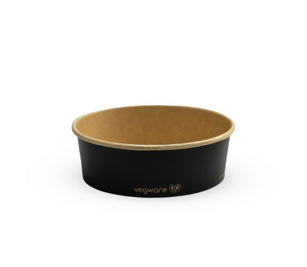 Vegware 16oz/500ml round black paper food container x 300